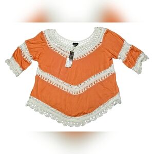 Womens Zenobia Top XXL Crocheted Detail Coral & Ivory